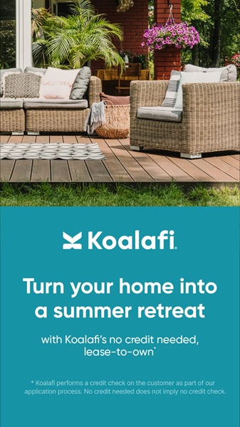 Summer patio furniture with wicker chairs and cushions