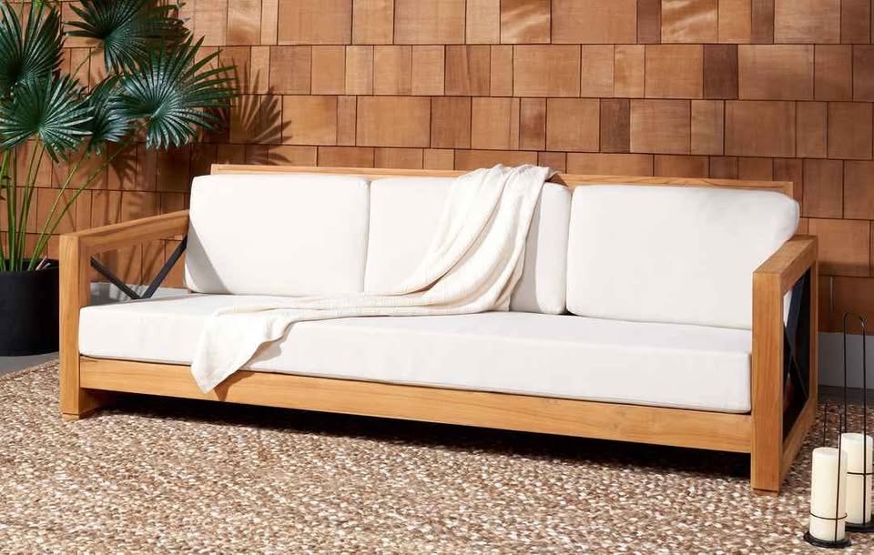 Andros Brazilian Teak Patio Sofa ( Natural / White )