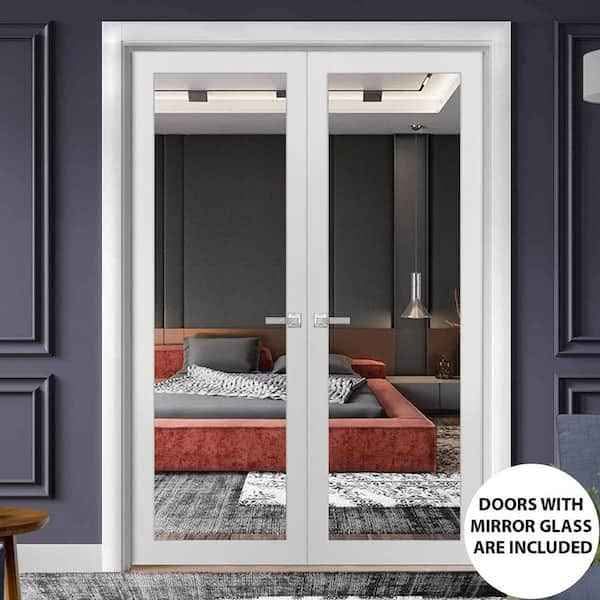 Solid Interior French | Lucia 1299 White Silk with Mirror | Single Regular Panel Frame Trims Handle - Image 2