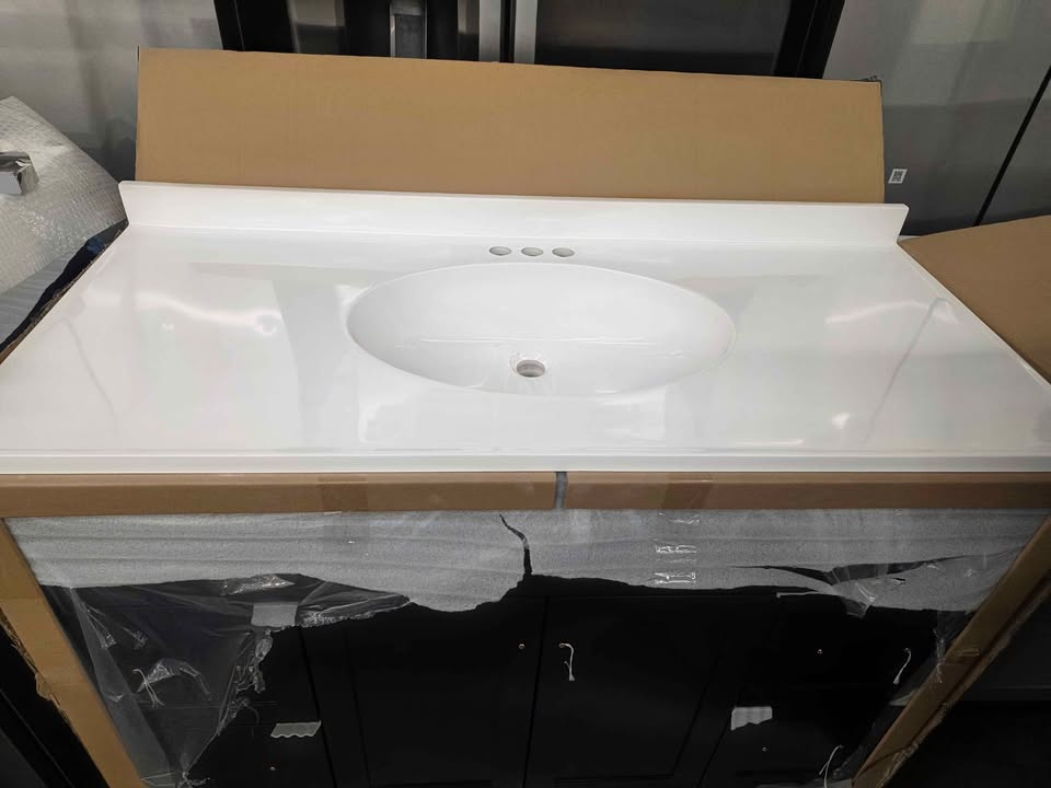 ariel hamlet 48 in. oval sink bathroom vanity with carrara white Cultured Top in black - Image 8