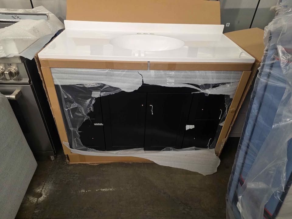 ariel hamlet 48 in. oval sink bathroom vanity with carrara white Cultured Top in black - Image 9