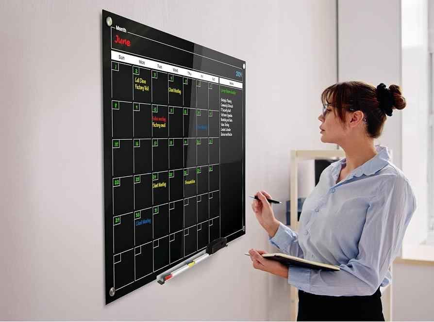 Real Glass Dry Erase Monthly Calendar, Giant Size 34 x 46, Tempered Glass Surface, Frameless Wall - Image 4