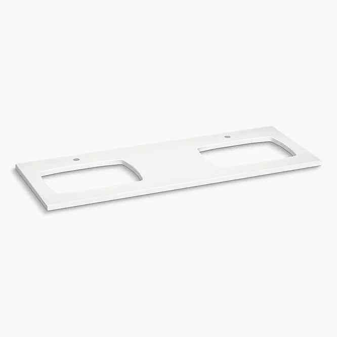 Silestone 61" quartz vanity top with two rectangular cutouts for Carillon sinks