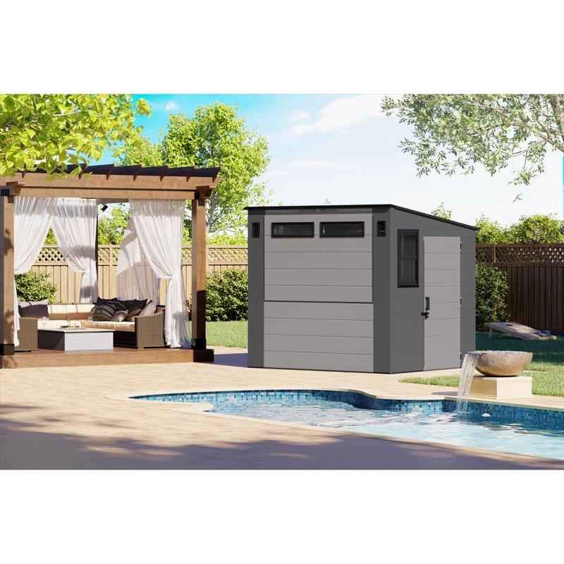Suncast BMCB8700 Entertainment Shed 8 ft. x 7 ft. Resin Standard Pent with Floor Kit Gray - Image 6
