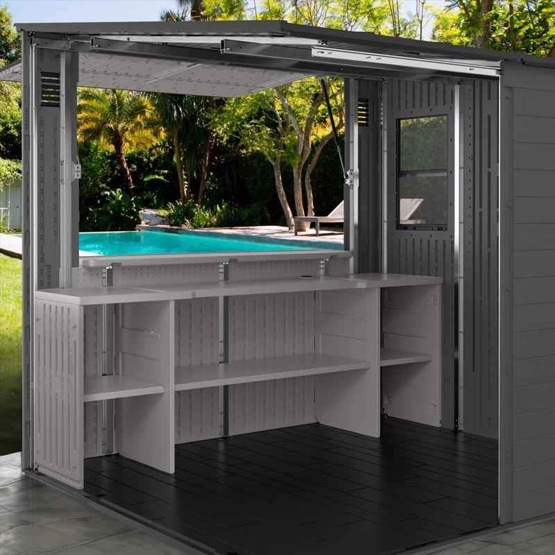 Suncast BMCB8700 Entertainment Shed 8 ft. x 7 ft. Resin Standard Pent with Floor Kit Gray - Image 8