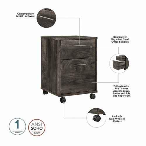 Bush Furniture Key West 16"D Vertical 2-Drawer Mobile File Cabinet, Dark Gray Hickory, - Image 3