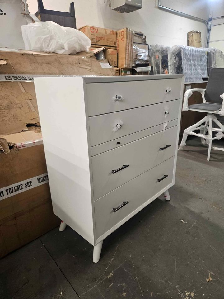 Alpine Furniture Flynn 4 Drawer Multifunction Chest with Pullout Workstation Tray in White 966-W-05 - Image 4