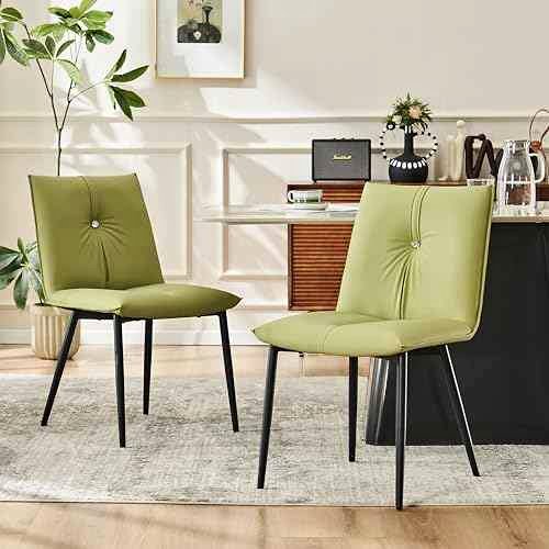 YOUTASTE Dining Chairs Set of 2 Mid Century Modern Upholstered Leather Kitchen Chairs Soft Padded