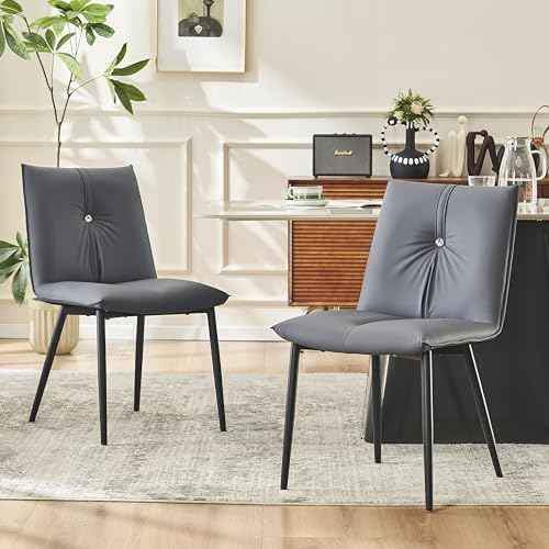 YOUTASTE Dining Chairs Set of 2 Mid Century Modern Upholstered Leather Kitchen Chairs Soft Padded - Image 2
