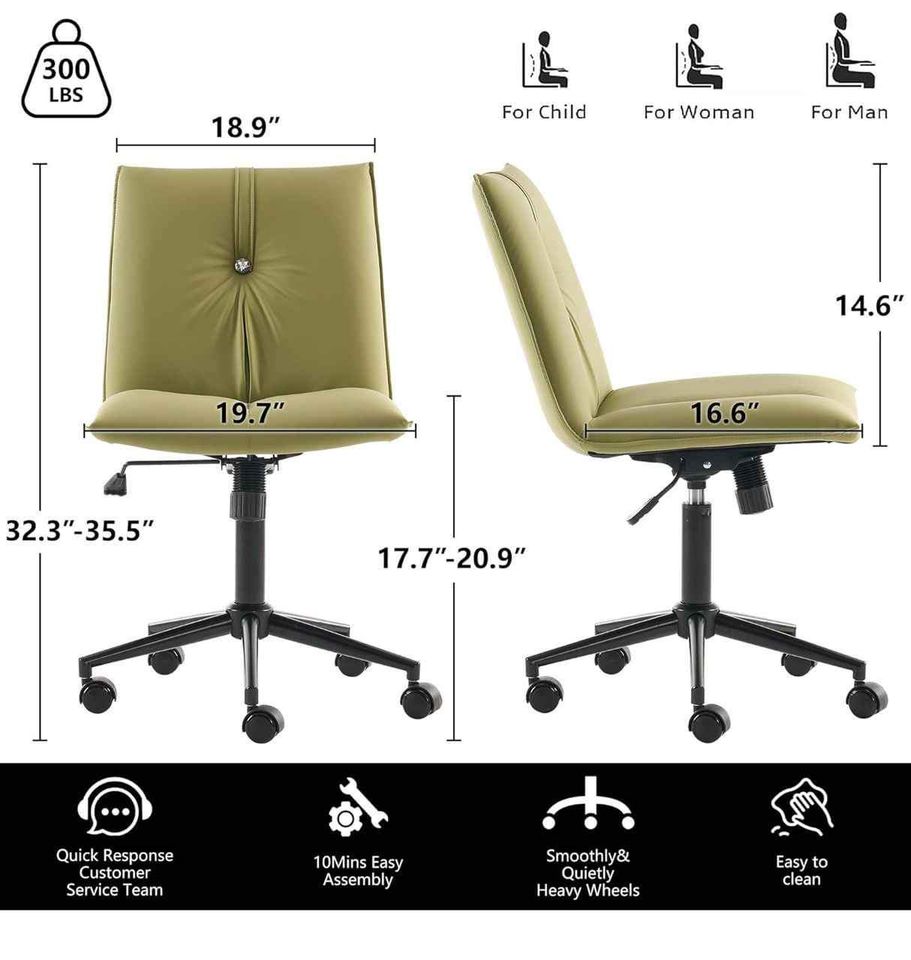 YOUTASTE Office Chair Armless Desk Chair with Wheels, Comfortable Upholstered Computer Task Chairs - Image 8