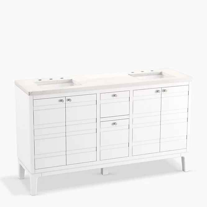 Kohler K-33527-ASB-0 Helst 60" Free-Standing Double Sink Bathroom Vanity with Quartz Top ( White )