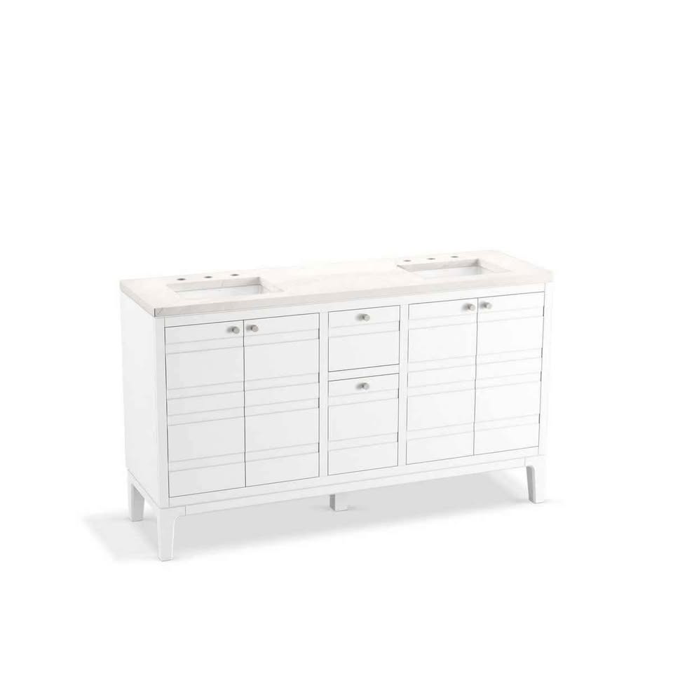 Kohler K-33527-ASB-0 Helst 60" Free-Standing Double Sink Bathroom Vanity with Quartz Top ( White ) - Image 2