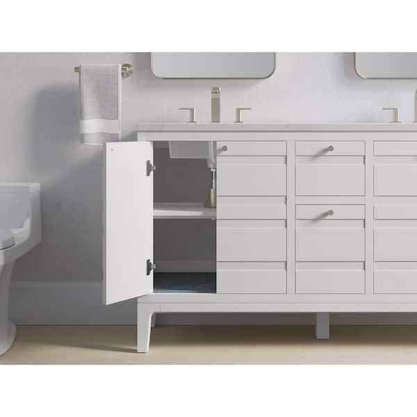 Kohler K-33527-ASB-0 Helst 60" Free-Standing Double Sink Bathroom Vanity with Quartz Top ( White ) - Image 3