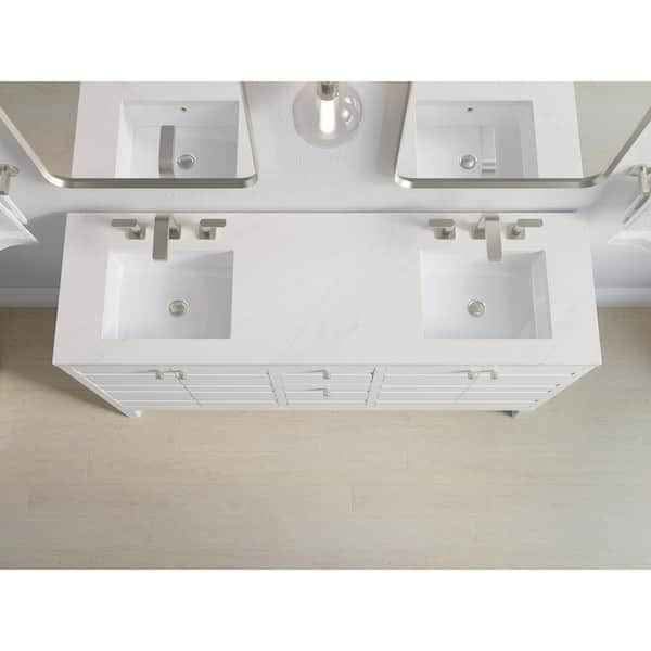 Kohler K-33527-ASB-0 Helst 60" Free-Standing Double Sink Bathroom Vanity with Quartz Top ( White ) - Image 4