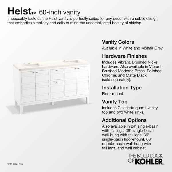 Kohler K-33527-ASB-0 Helst 60" Free-Standing Double Sink Bathroom Vanity with Quartz Top ( White ) - Image 5