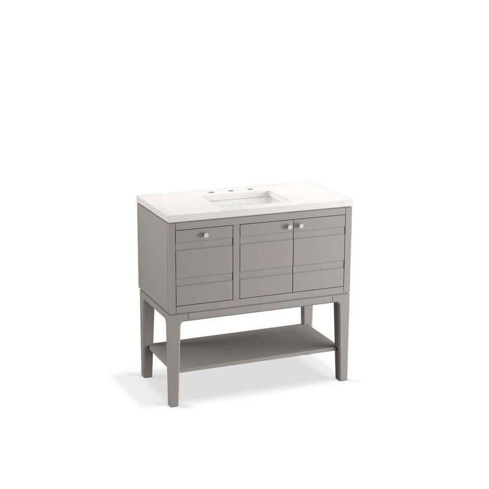 Helst 36" Single Sink Open Base Bath Vanity in Mohair Grey with Quartz Top - Image 3