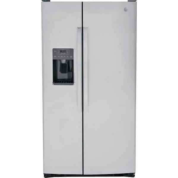 GE. 25.3 cu. ft. Side by Side Refrigerator in Fingerprint Resistant Stainless Steel, Standard Depth