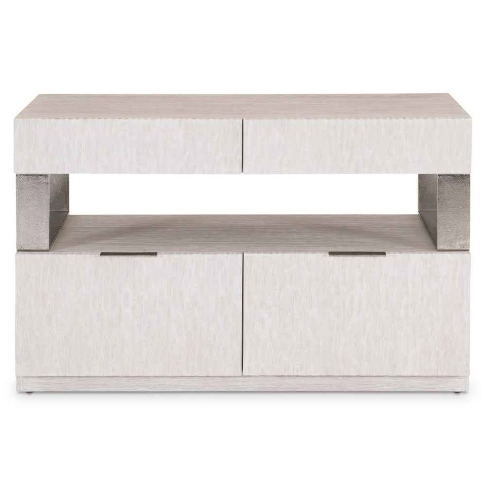 Alesio File Credenza - Elegant Weathered Bone Design with Four Drawers & Shiny Nickel Accents - Image 2
