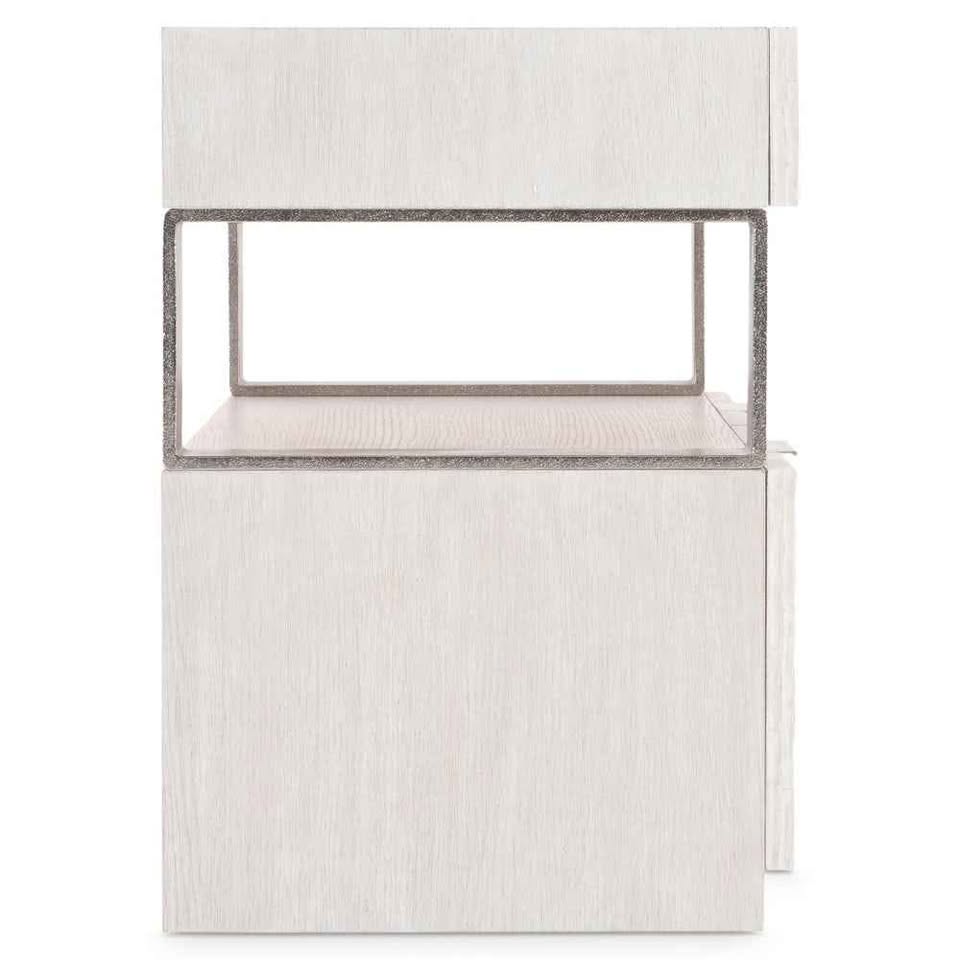 Alesio File Credenza - Elegant Weathered Bone Design with Four Drawers & Shiny Nickel Accents - Image 3