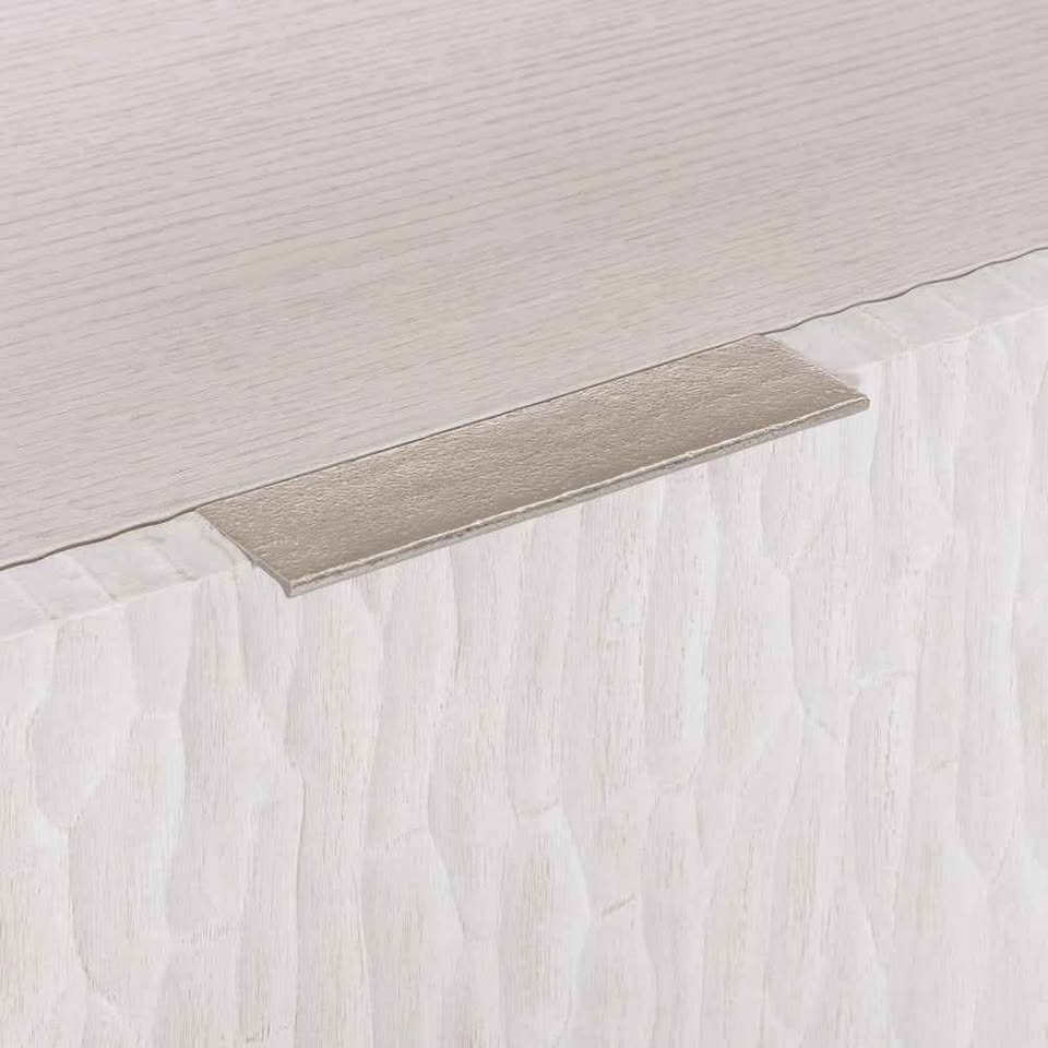 Alesio File Credenza - Elegant Weathered Bone Design with Four Drawers & Shiny Nickel Accents - Image 5