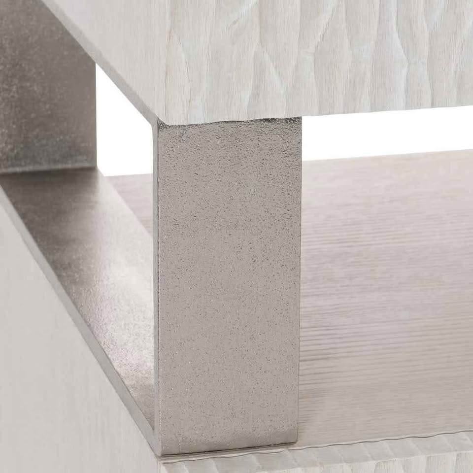 Alesio File Credenza - Elegant Weathered Bone Design with Four Drawers & Shiny Nickel Accents - Image 6