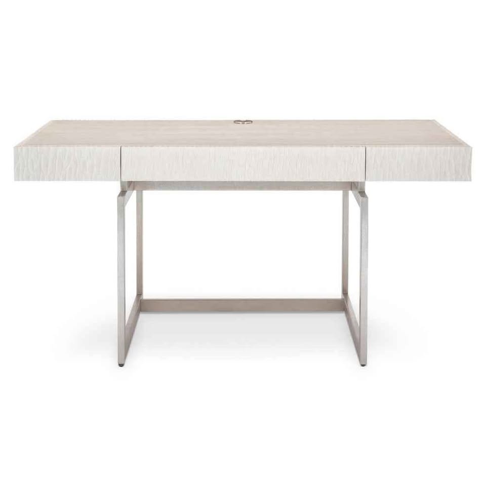 Alesio Desk: Modern Minimalist Design with USB Ports, Drop-Front Drawer & Weathered Bone Finish - Image 2