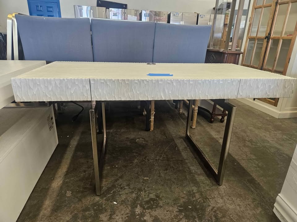 Alesio Desk: Modern Minimalist Design with USB Ports, Drop-Front Drawer & Weathered Bone Finish - Image 8