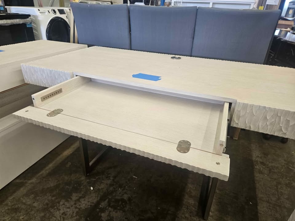 Alesio Desk: Modern Minimalist Design with USB Ports, Drop-Front Drawer & Weathered Bone Finish - Image 10