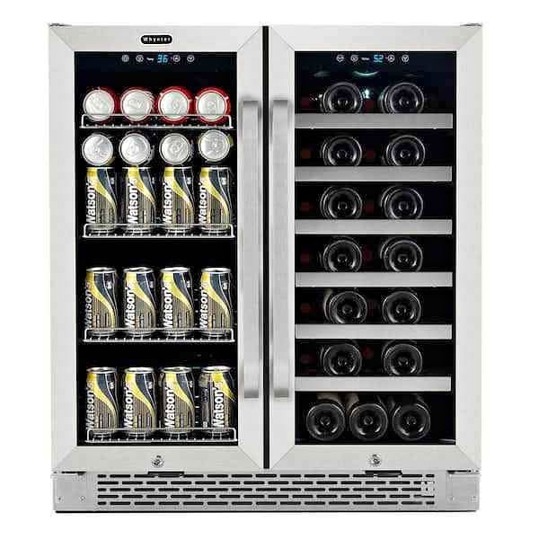 30" Dual Zone 33-Wine Bottle 112 Can Beverage & Wine Cooler Fridge with French Doors in Stainless St