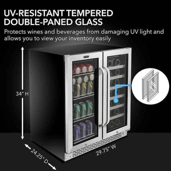 30" Dual Zone 33-Wine Bottle 112 Can Beverage & Wine Cooler Fridge with French Doors in Stainless St - Image 3