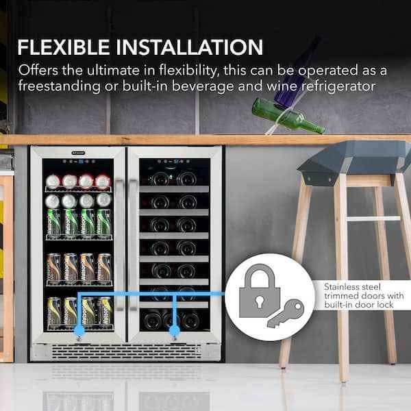 30" Dual Zone 33-Wine Bottle 112 Can Beverage & Wine Cooler Fridge with French Doors in Stainless St - Image 4