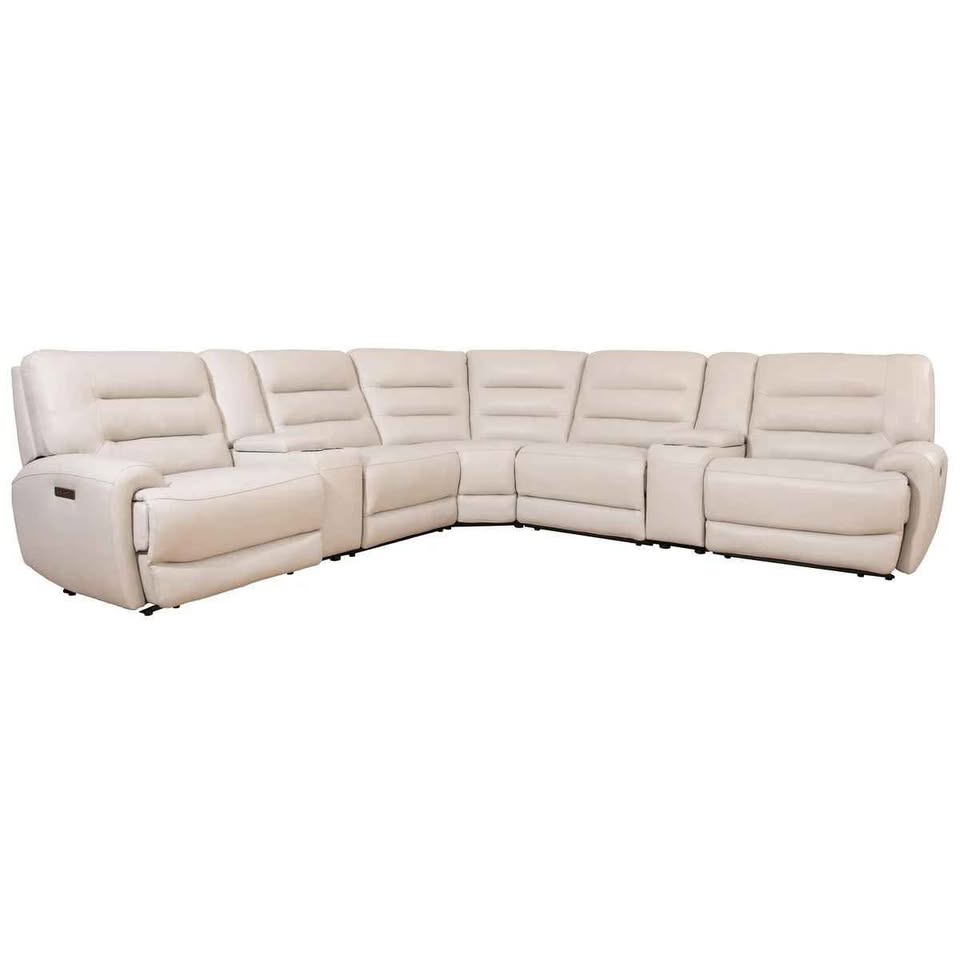 Aubrey 7-piece Leather Power Zero Gravity Reclining Sectional with Power Headrests ( Cream ) - Image 4