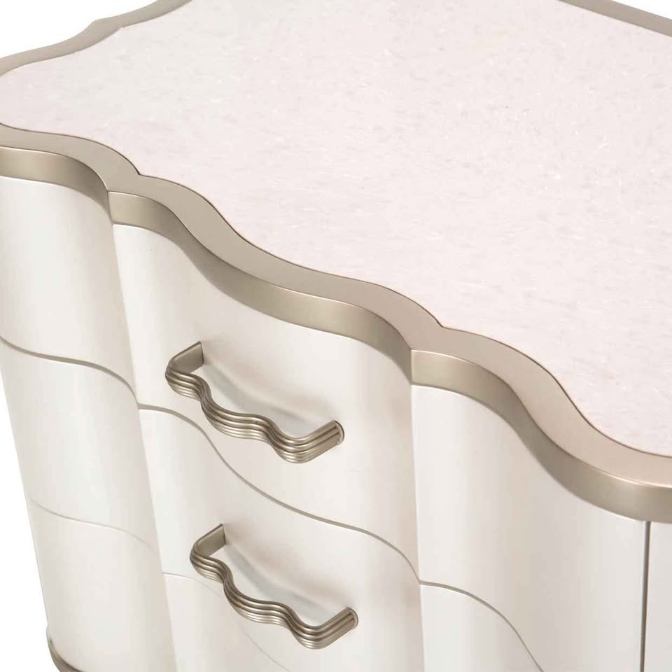 Glam 3-Drawer Nightstand with Velvet-lined Drawers ( Creamy Pearl )( Retails $1200.00 ) - Image 4