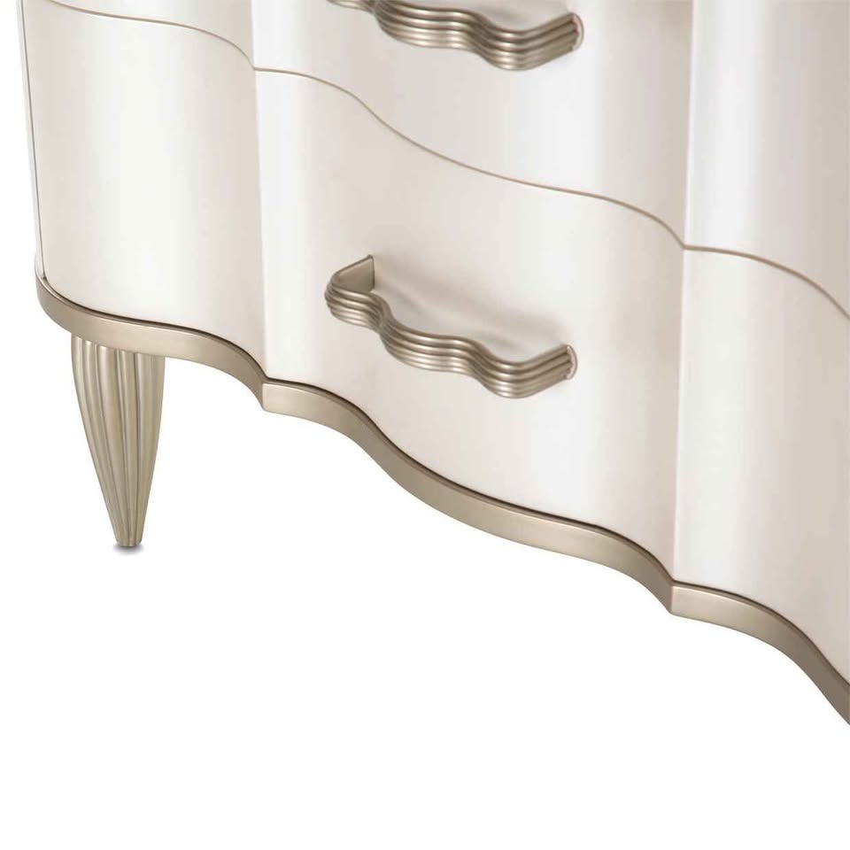 Glam 3-Drawer Nightstand with Velvet-lined Drawers ( Creamy Pearl )( Retails $1200.00 ) - Image 5