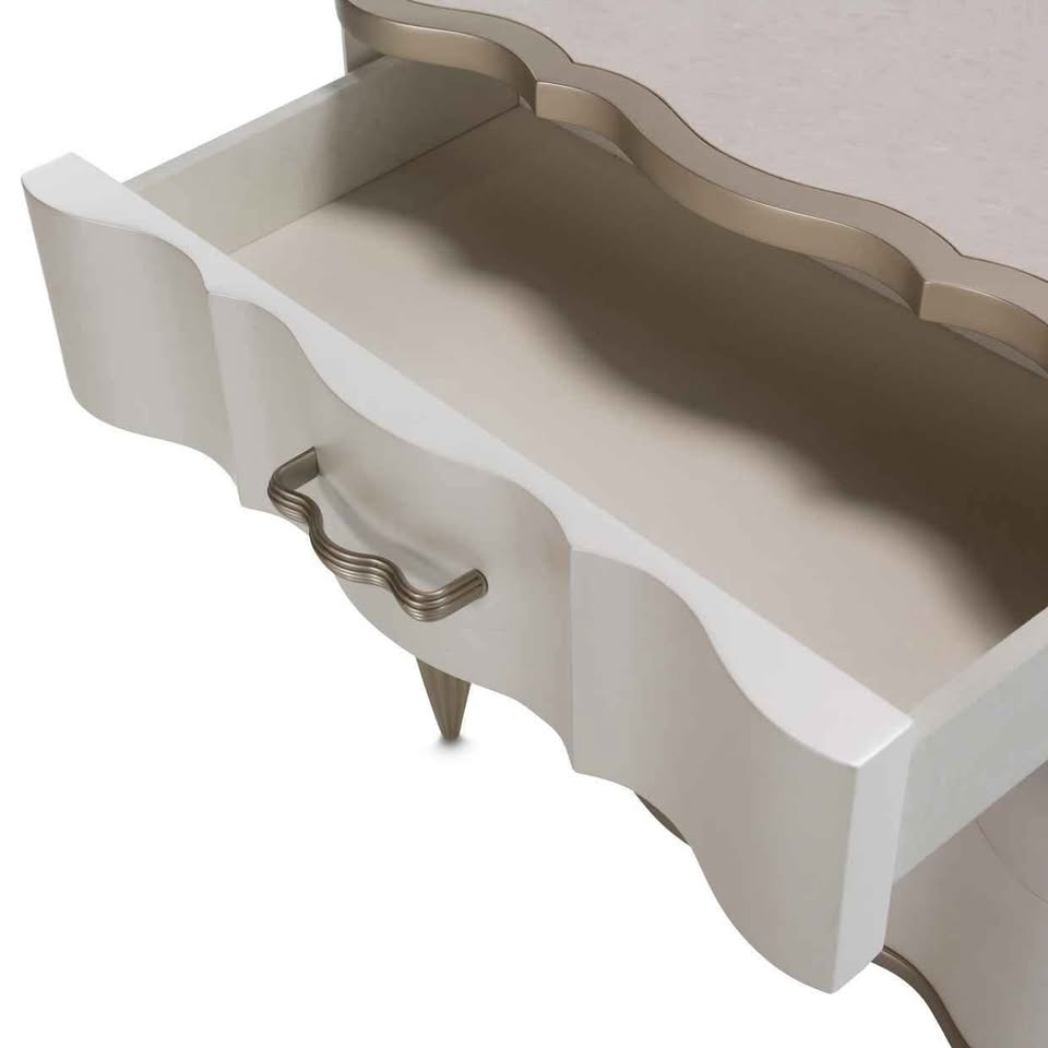 Glam 3-Drawer Nightstand with Velvet-lined Drawers ( Creamy Pearl )( Retails $1200.00 ) - Image 6