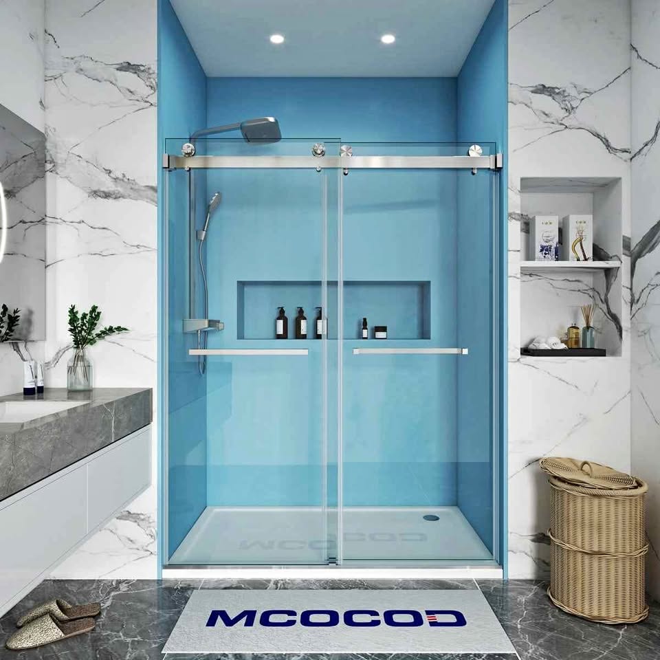 Double Sliding Frameless Shower Door- DS01 ( 66" W x 76" H ) Chrome