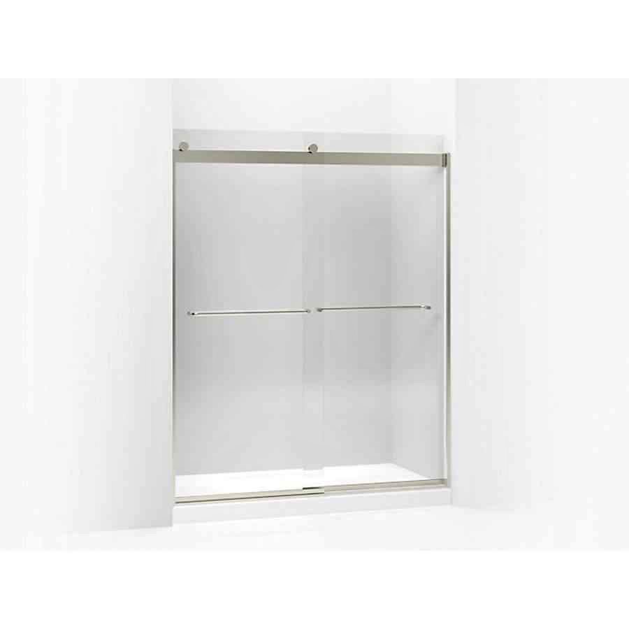 Levity 59.6 in. W x 74 in. H Sliding Frameless Shower Door in Nickel with Clear