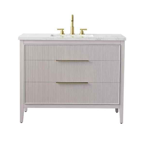 SUDIO Emma 42" W Bath Vanity in Taupe with Engineered Stone Top in Arabescato with White Sink - Image 2