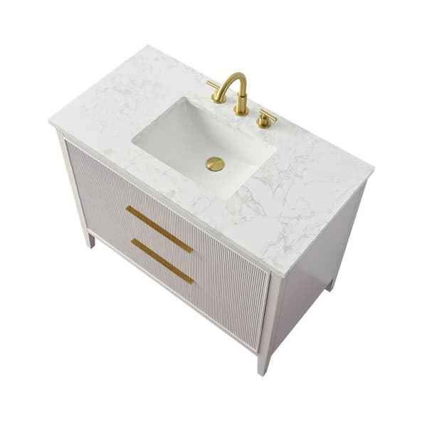 SUDIO Emma 42" W Bath Vanity in Taupe with Engineered Stone Top in Arabescato with White Sink - Image 4