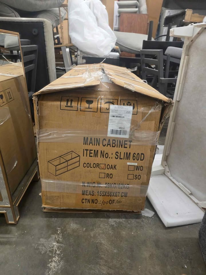 SLIM 60" DOUBLE SINK LIGHE WHITE OAK WALL MOUNTED VANITY WITH REINFORCED ACRYLIC SINKS - Image 5