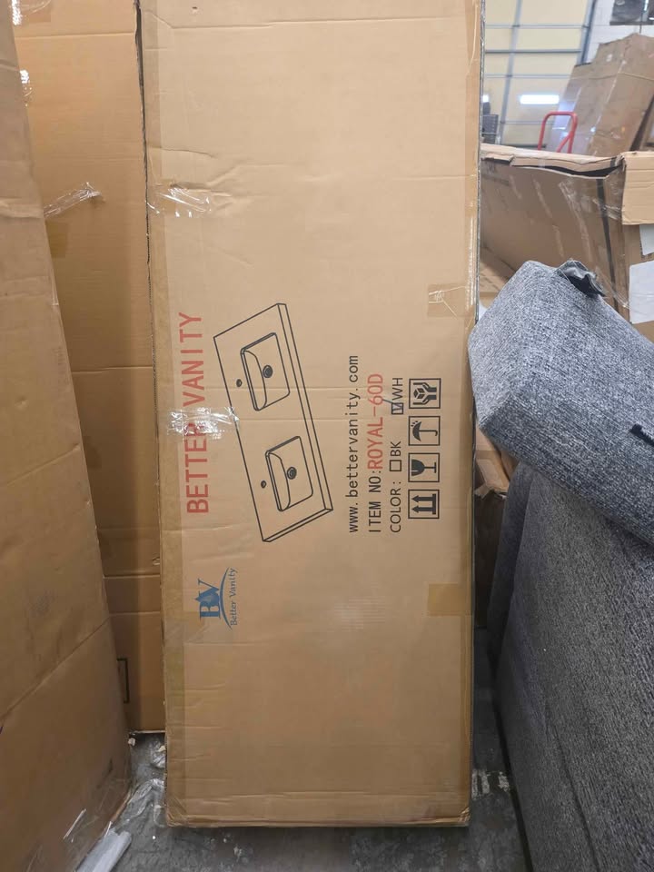 SLIM 60" DOUBLE SINK LIGHE WHITE OAK WALL MOUNTED VANITY WITH REINFORCED ACRYLIC SINKS - Image 8