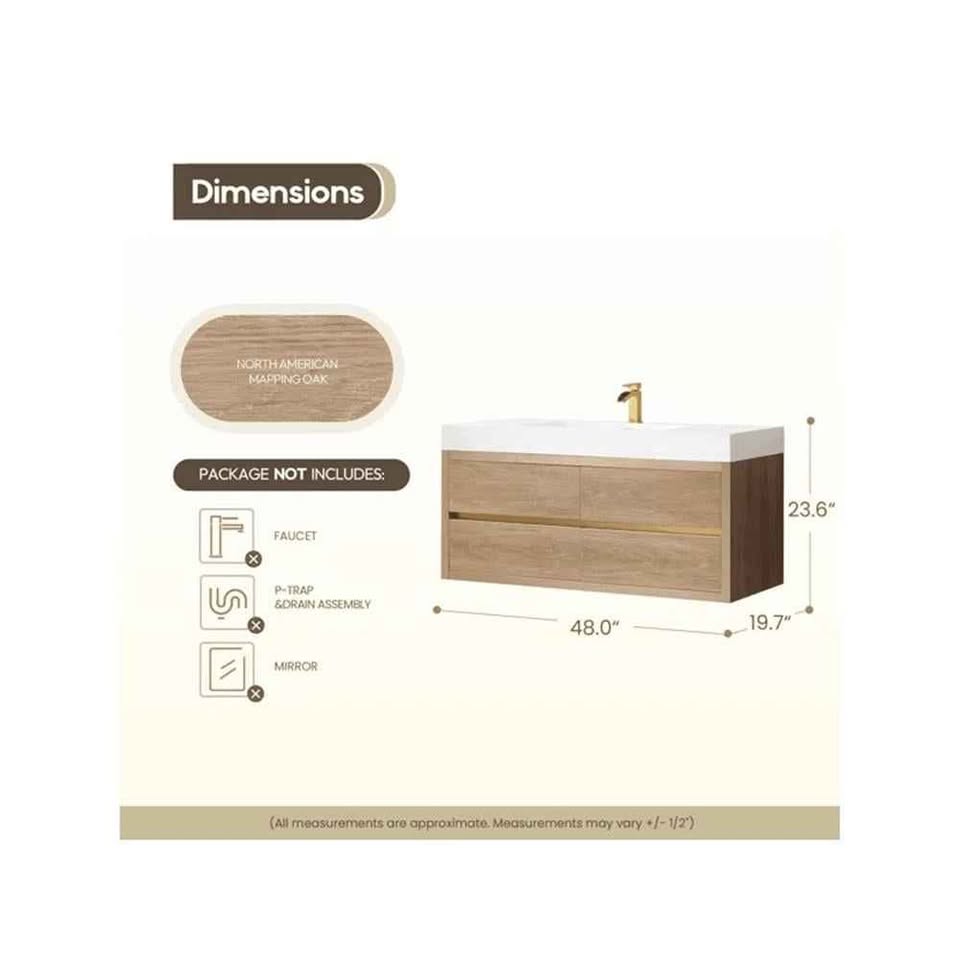 Palencia 48" Single Sink Wall-Mount Floating Wood Bathroom Vanity - Image 6