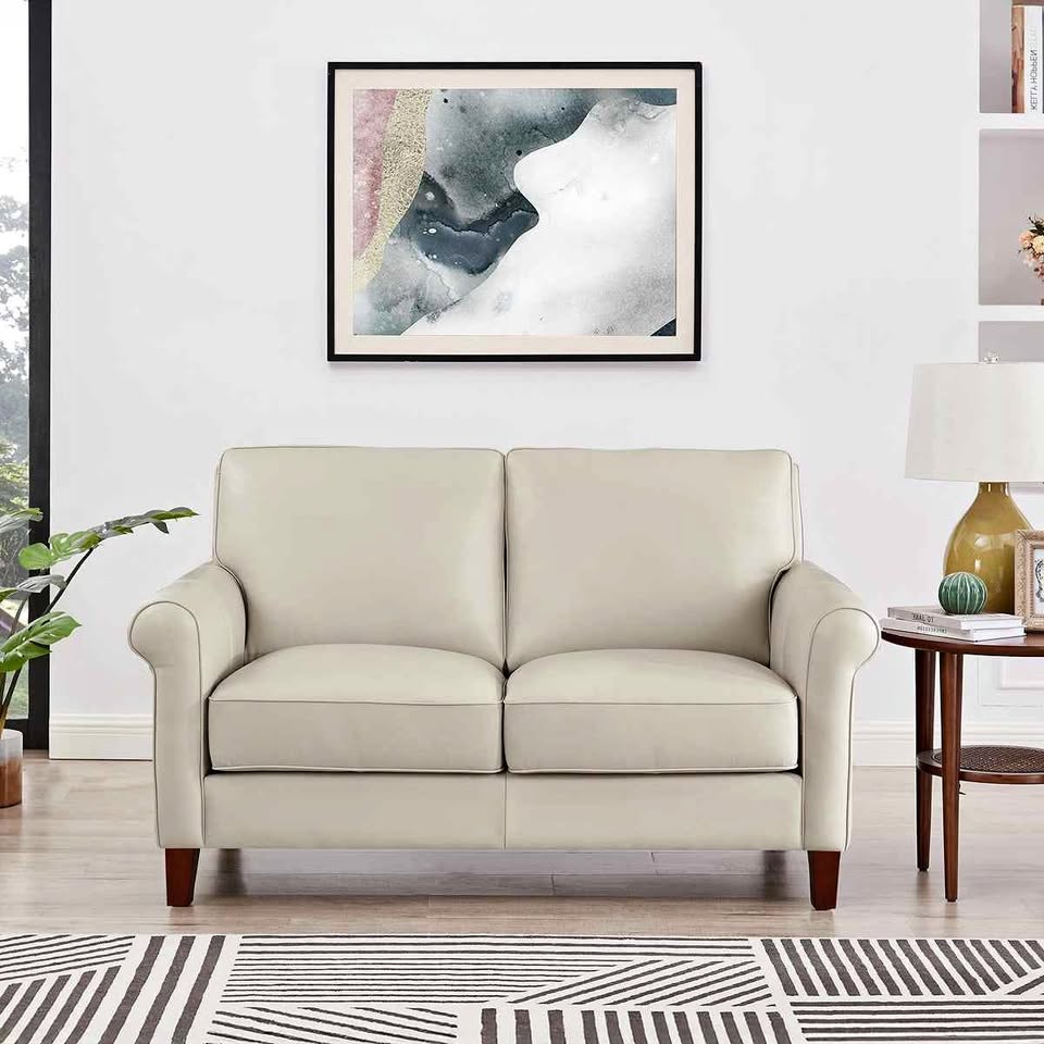 Larsen Top Grain Leather Loveseat ( Vanilla )