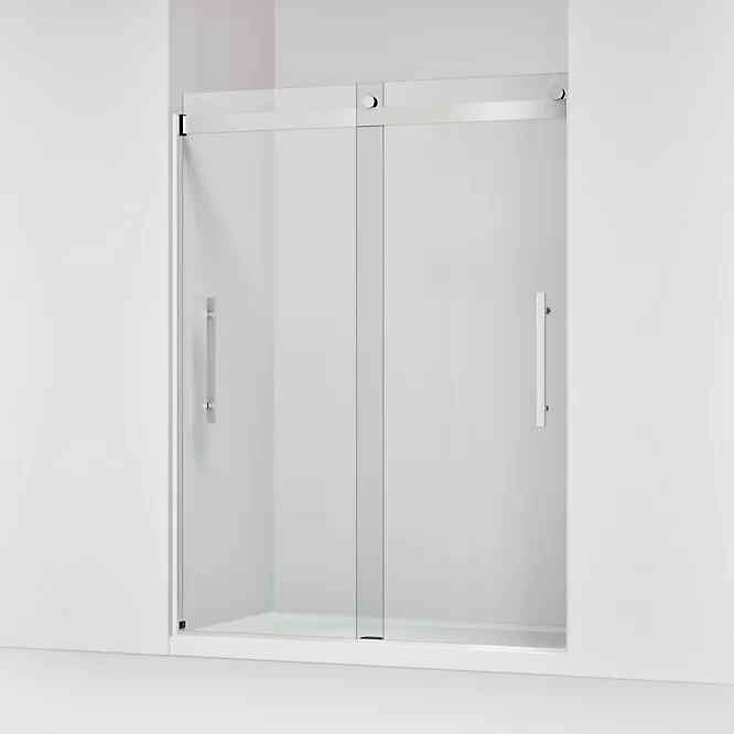 Tellin Frameless sliding shower door, with 60" Crystal Clear glass ( Bright Polished Silver )