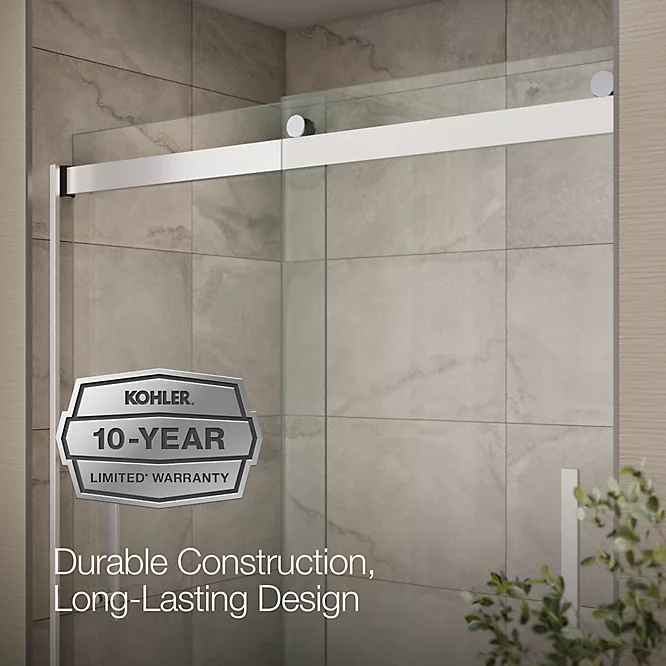Tellin Frameless sliding shower door, with 60" Crystal Clear glass ( Bright Polished Silver ) - Image 2
