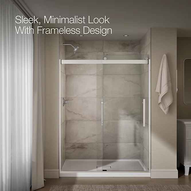 Tellin Frameless sliding shower door, with 60" Crystal Clear glass ( Bright Polished Silver ) - Image 4