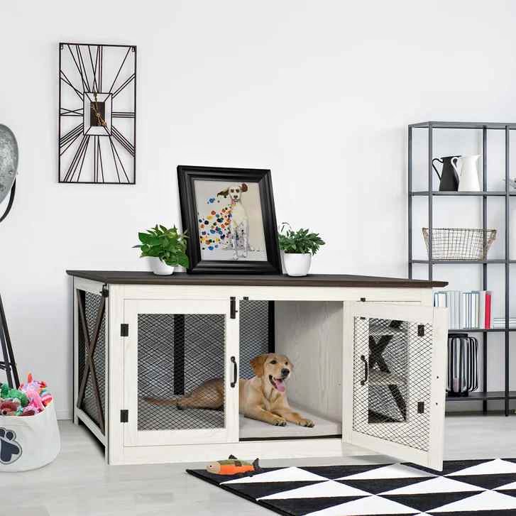 Living Essentials 65" Cooper Dog Crate Credenza with Shelves & Mat Kit