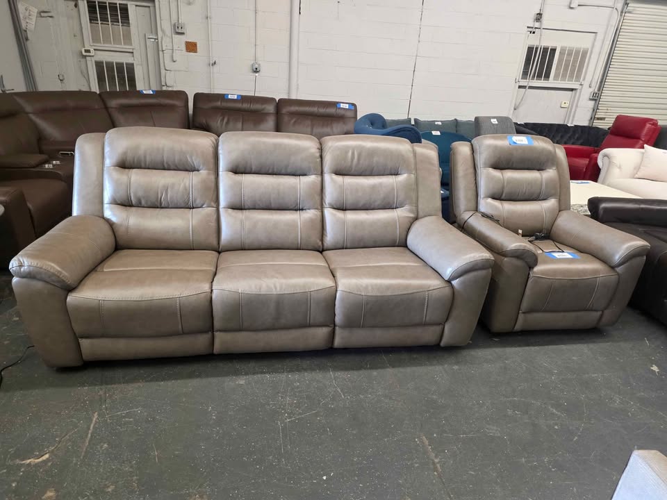 Mason Leather Power Reclining Sofa ( Taupe ) - Image 6