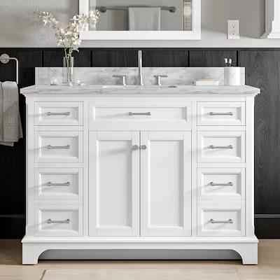 Roveland 48-in White Undermount Single Sink Bathroom Vanity with Natural Carrara Natural Marble Top