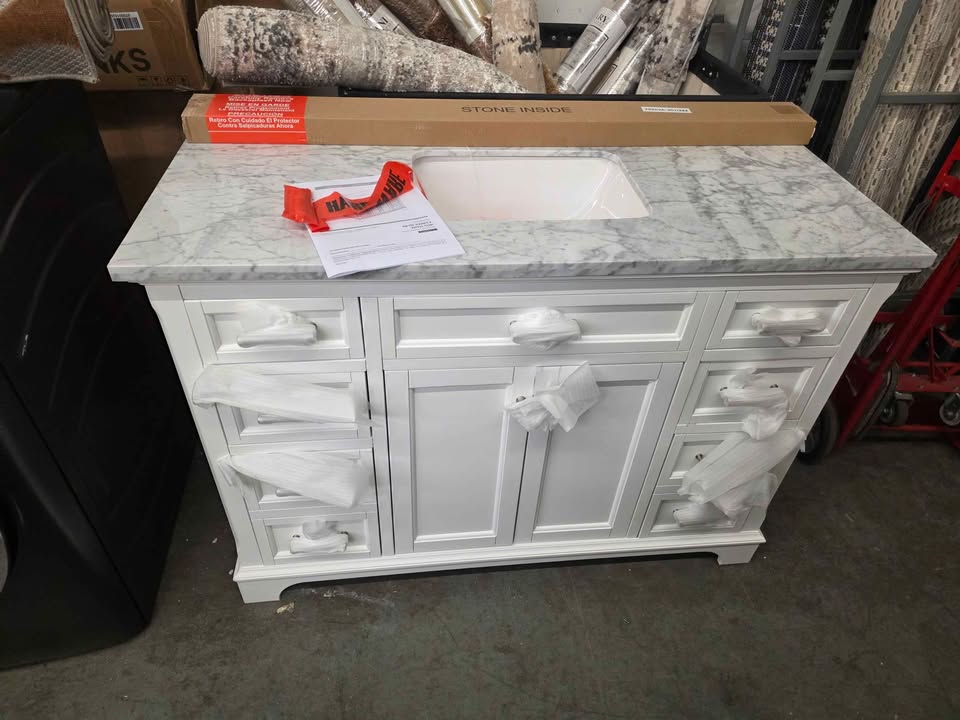 Roveland 48-in White Undermount Single Sink Bathroom Vanity with Natural Carrara Natural Marble Top - Image 7